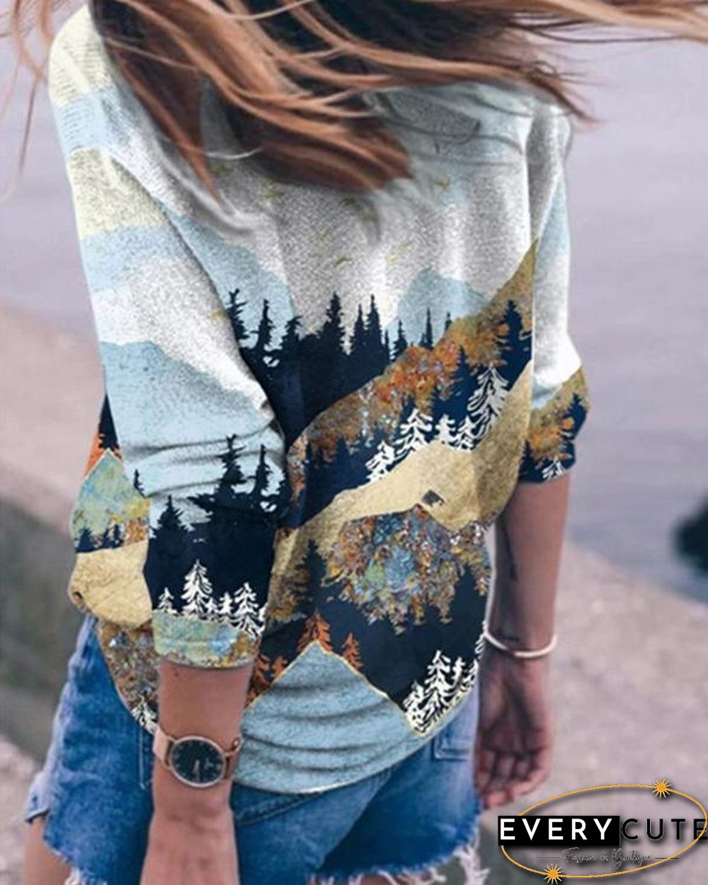 Women Printed Long Sleeve Casual Sweatshirts