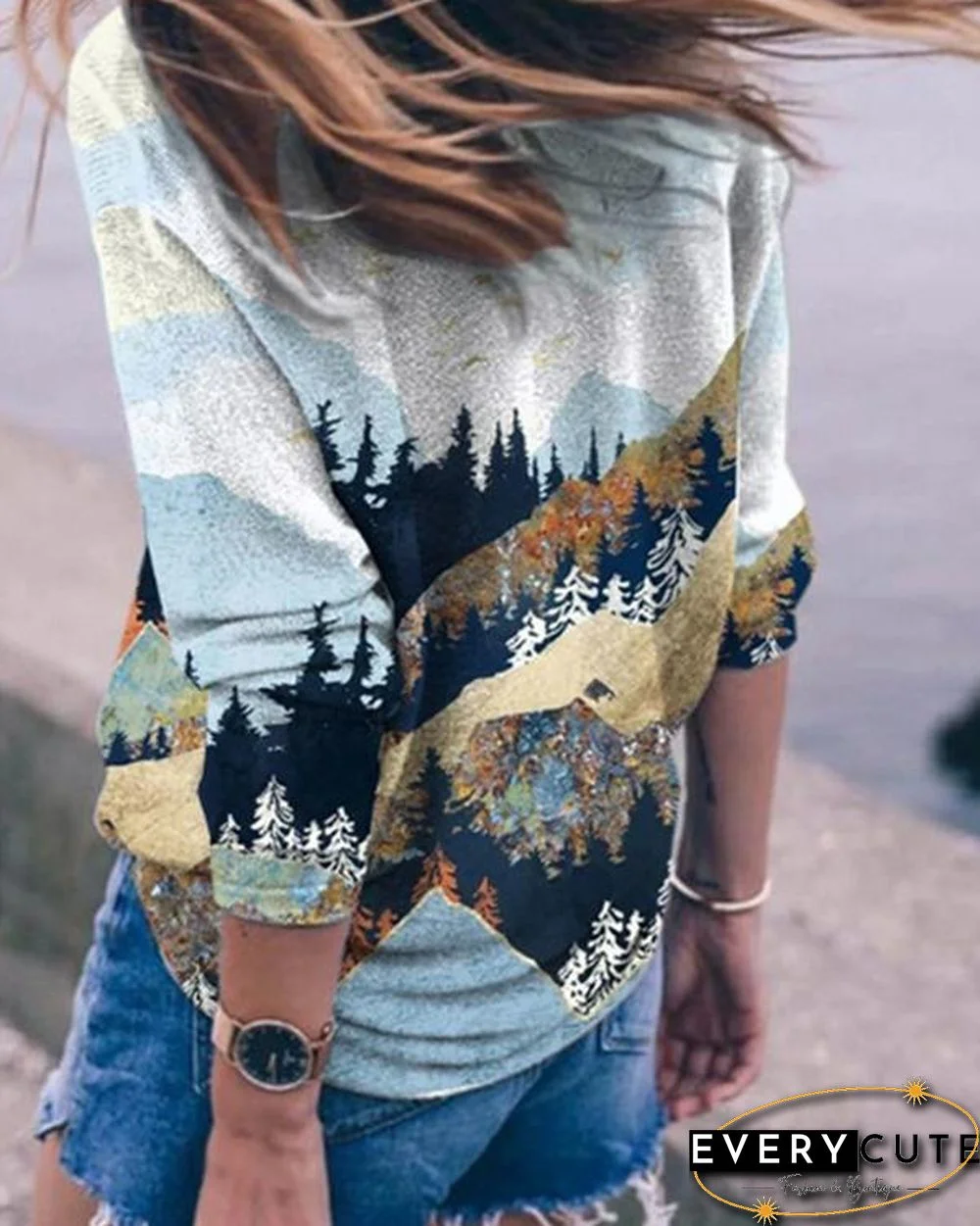 Women Printed Long Sleeve Casual Sweatshirts