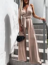 Lace-Up Plunging Sleeveless Jumpsuits
