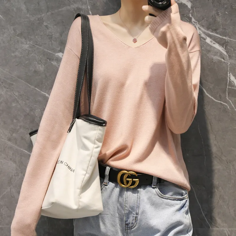 Churchf Churchf Style Autumn Winter Woolen Sweater Female V Gets Short Money Inside Build Head Sweater Slim Bottom Sweater