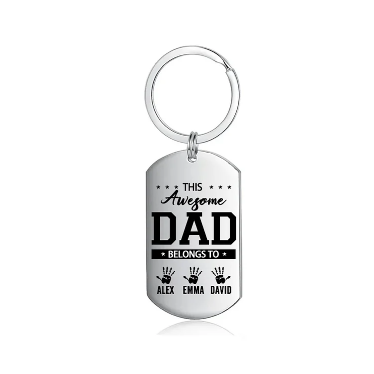 Personalized Family Keychain Custom 3 Handprints Keyring Father's Day Gifts