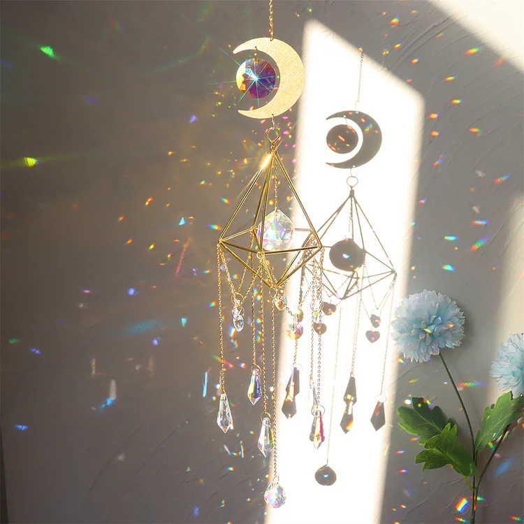 Crystal Moon Chandelier Pendant Prism Wind Chime Hanging Home Decor (80)