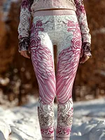 Women's Vintage Viking Wings Rose Print Leggings