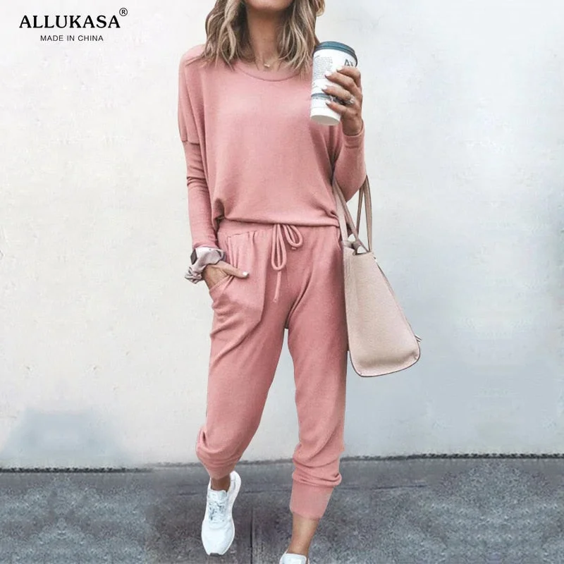 Tracksuit Women 2 Piece Set Loose Comfortable Simple Style Solid Color Long Sleeve Casual Suit Clothes 2020 top Spring Autumn
