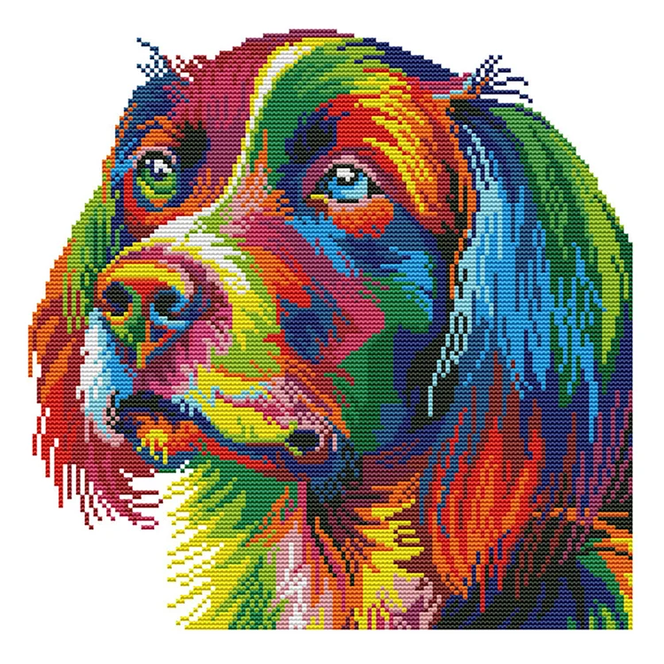 Animal Dog Rainbow Dog 14CT Printed Cross Stitch Kits (34*34CM) fgoby