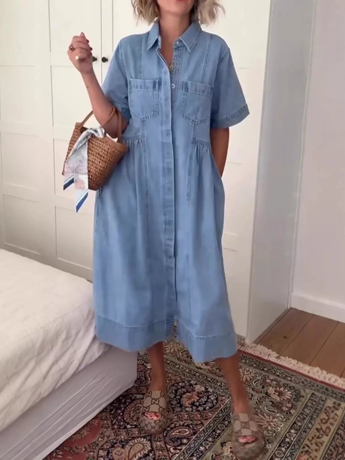 Full Size Button Front Denim Midi Dress Plus Size mysite idetrend
