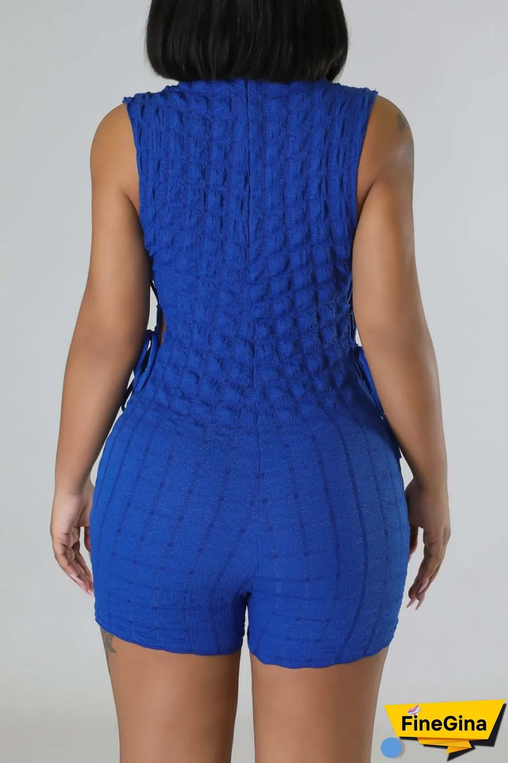 Green Casual Solid Bandage O Neck Skinny Romper