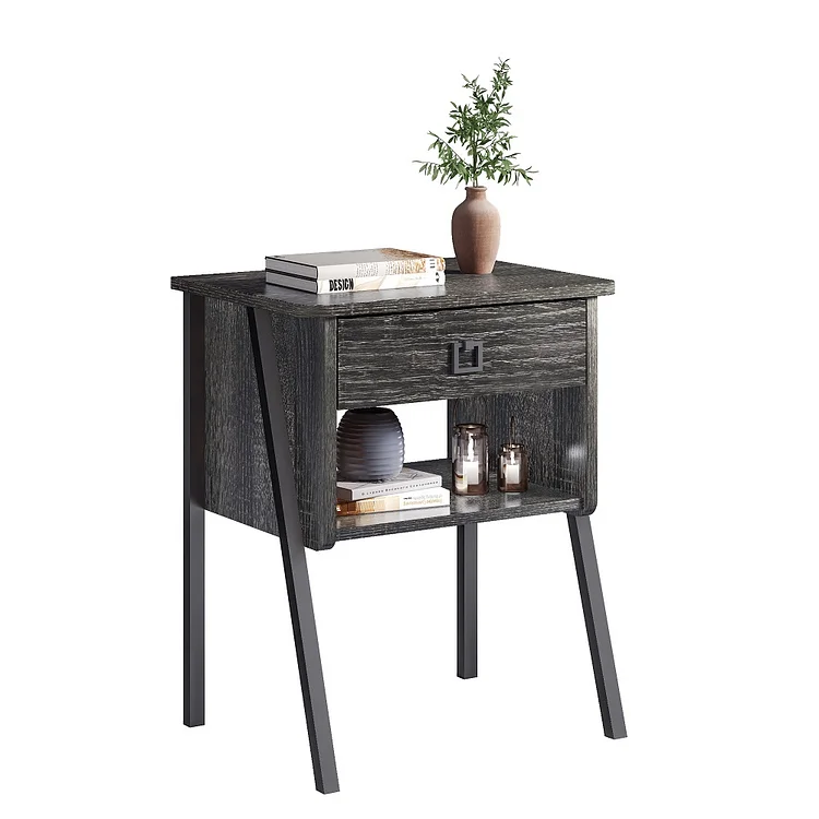 Bestier Industrial Nightstand with Drawer for Bedroom
