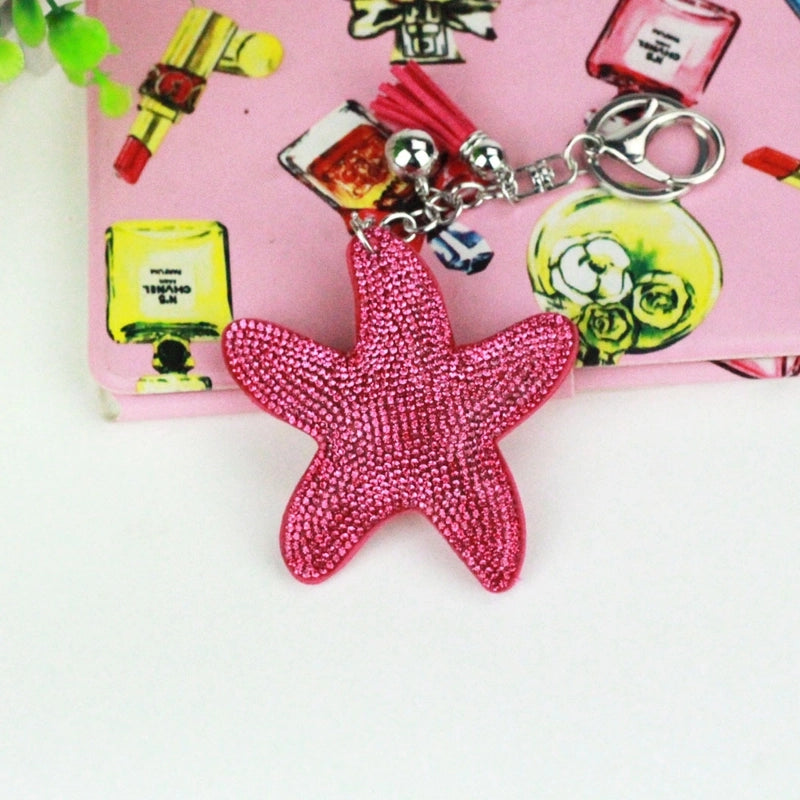 8 Pieces Glam Beach Starfish Flannel Diamond Women’S Keychain