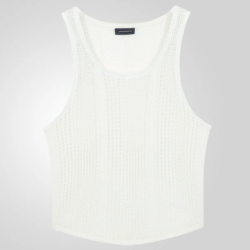 Uveng Uveng Men's Wear Summer Thin Sleeveless Men's Vest White Mesh Hollow Sports Top SY0023
