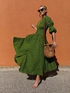 Crochet Carving Puff Sleeves Maxi Dresses