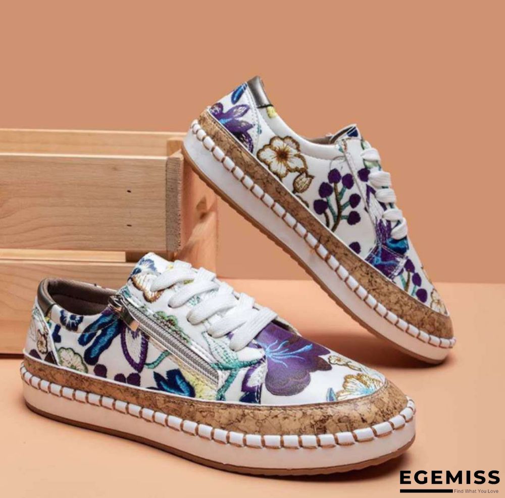 Colorblock printed lace-up flat women casual shoes | EGEMISS