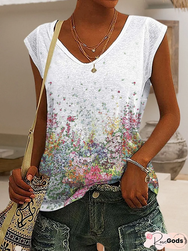 Floral Sleeveless Casual Shirts & Tops