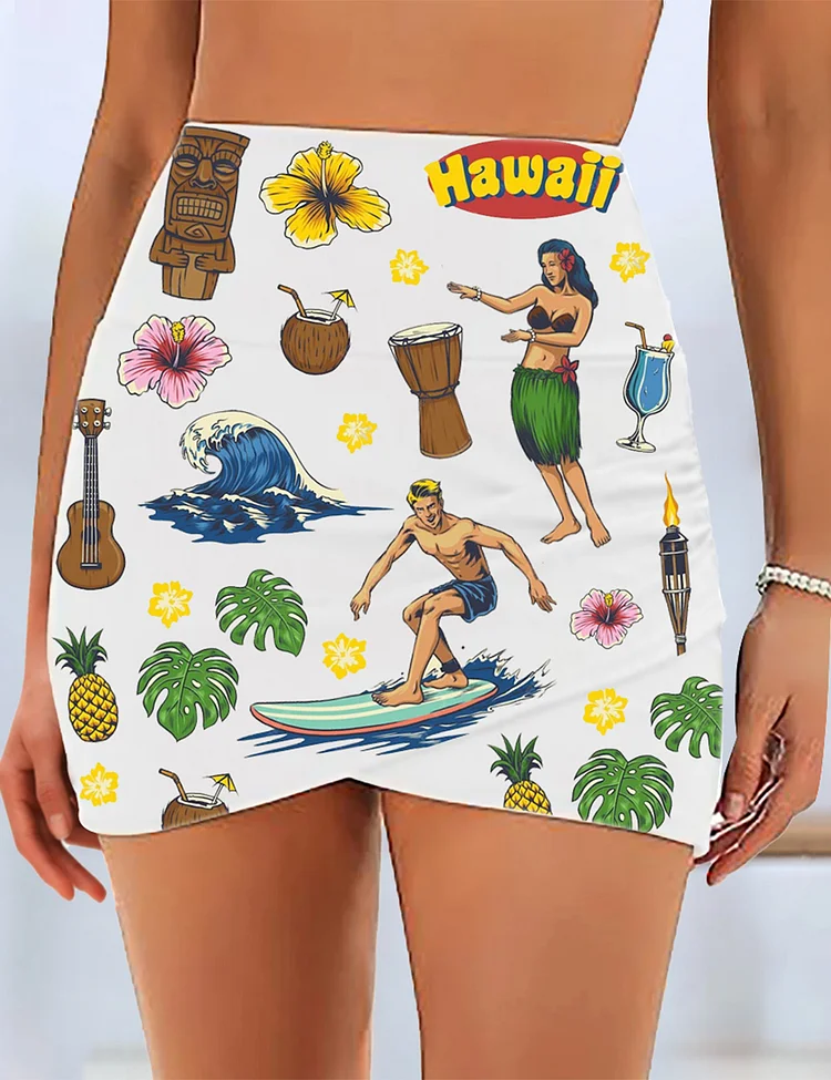 Women's Hawaii Vacations High Waisted Bikini Swim Skirt 