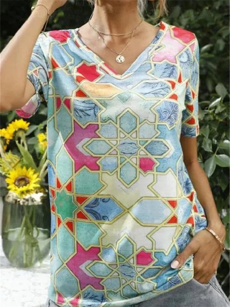 Women Half Sleeve V-neck Solid Color Dress