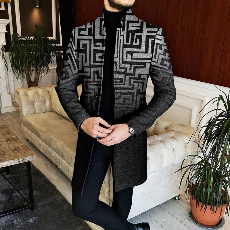 Men's Geometric Pattern Gradient Stand-Up Collar Coat