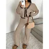 Women's Casual Loose Deep V Collar Top and Elastic Waist Pants Two-Piece Set
