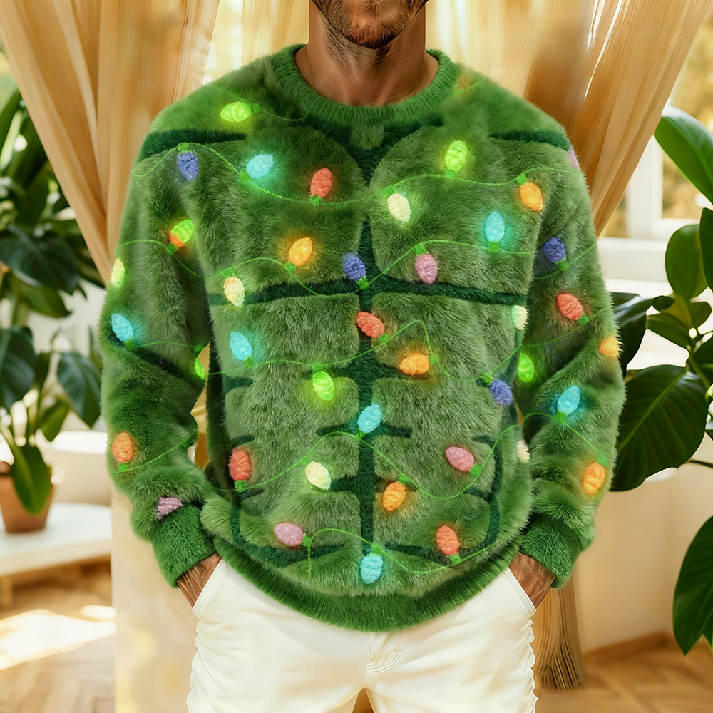 Men's Vintage Christmas Lights Art Cozy Plush Sweatshirt elevenforest