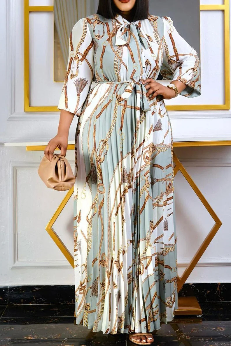 Fasheicon Long Sleeve Printed Strappy Maxi Dress
