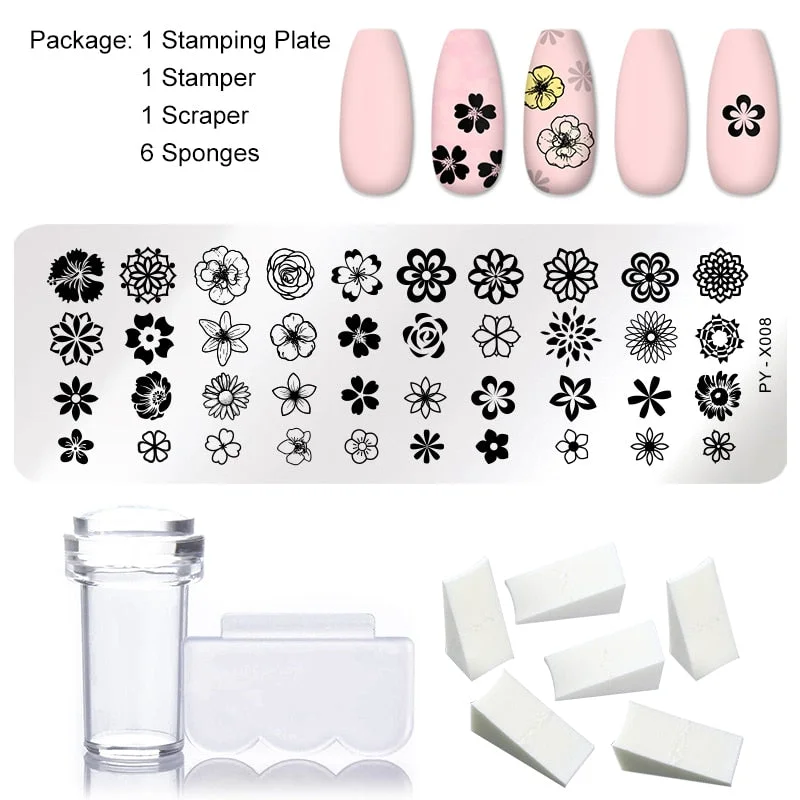 1 Set Nail Stamping Plates Geometry Lace Flower Dream Catcher with Jelly Stamper Scraper Sponge Nail Art Image Plate Tool-Nail Inspo