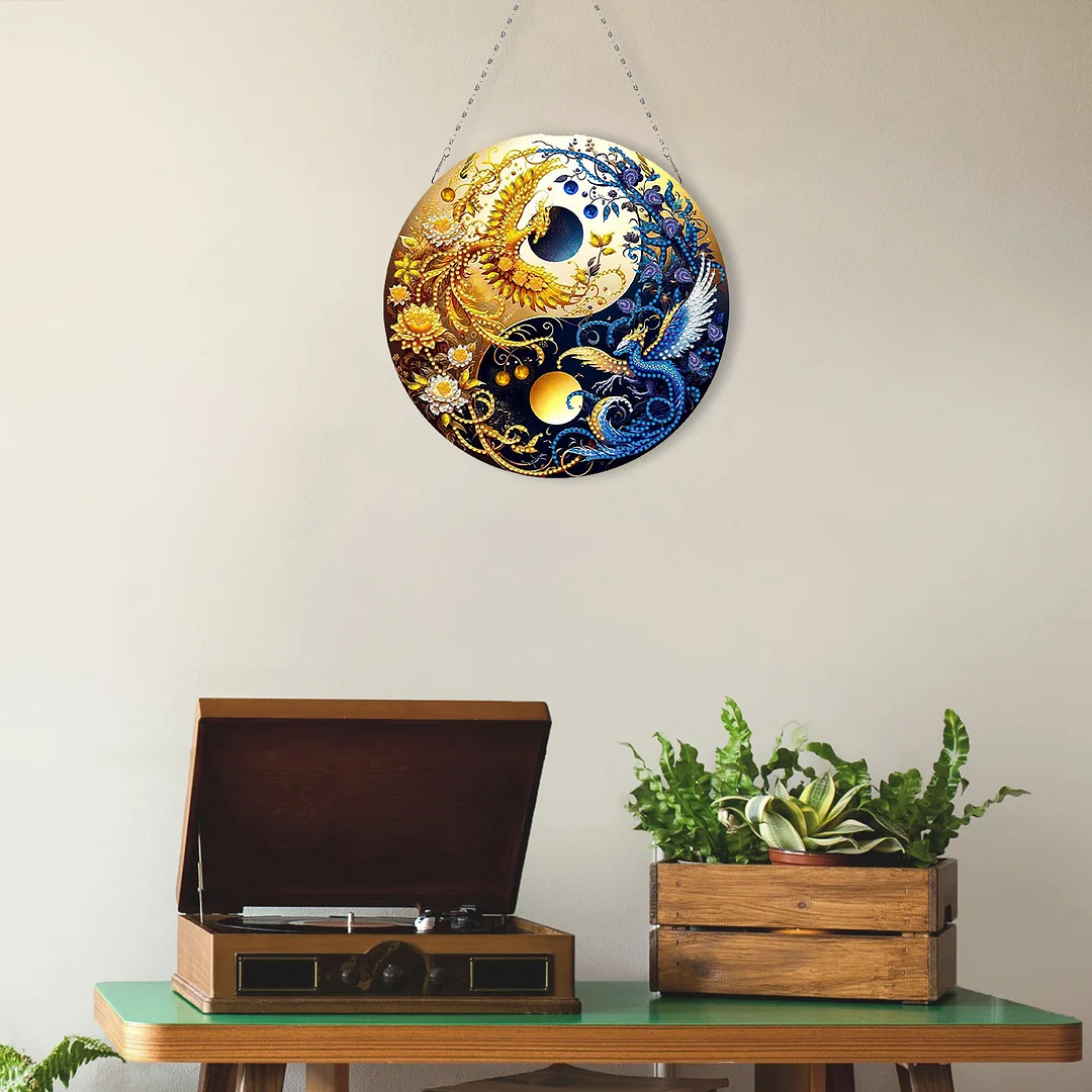 Phoenix Yin Yang 2D Flat DIY Diamond Painting Set Diamond Art Pendant Home Decor