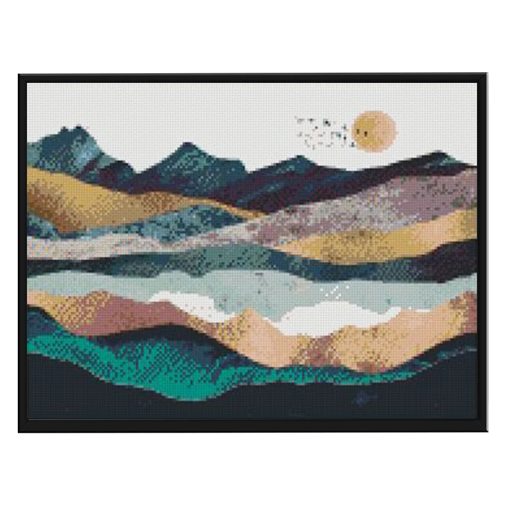 11CT Full Stamped Cross Stitch - Sunset Mountains(Canvas|40*50CM)