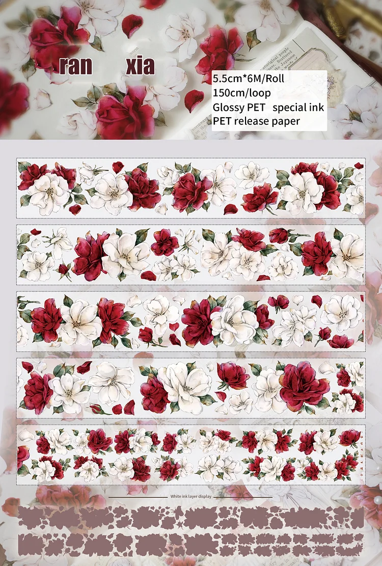 Journalsay 500cm/600cm Multiple Specifications Vintage Flower Character Landscape PET Tape