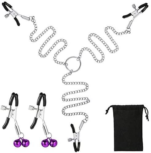 Women Chain with Adjustable Clamp Clips Non-Piercing Metal 3-Head Body Chain Strap on