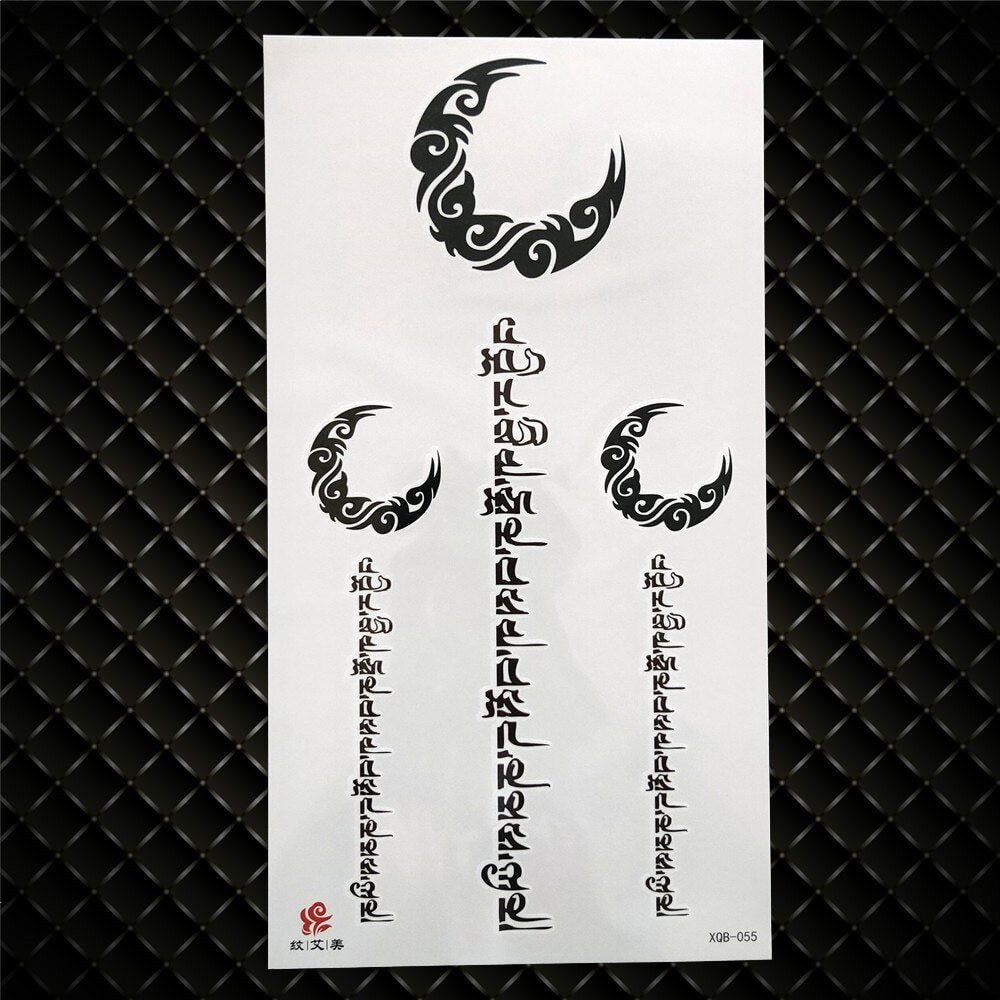 Lotus Temporary Tattoo For Women Men Girls Gun Moon Tattoos Sticker Geometric Letter Black Henna Words Fake Tatoo Body Chest Leg