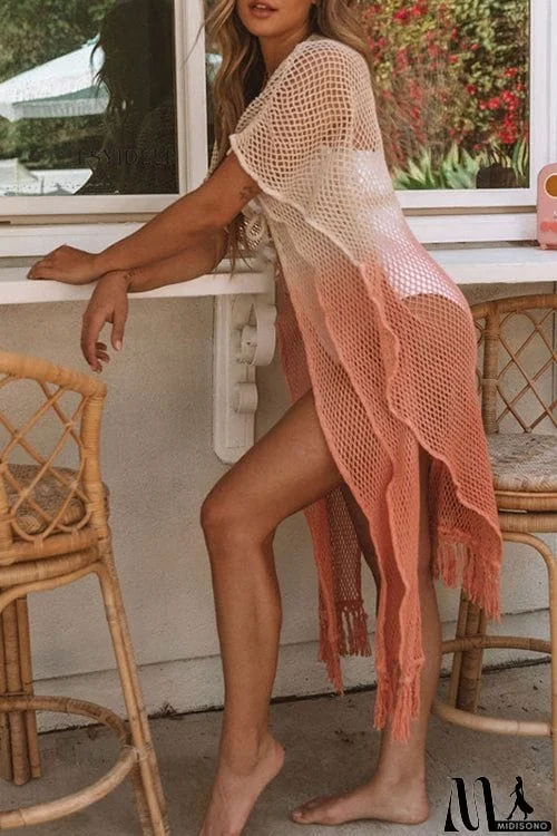 MidiSono - Tassels Gradient Hollow Cardigan