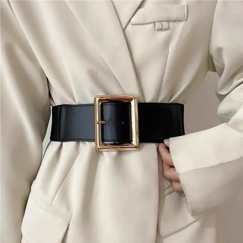 Women's Simple Metal Pin Buckle Black Elastic Waist Belt Slim Accessory Belt