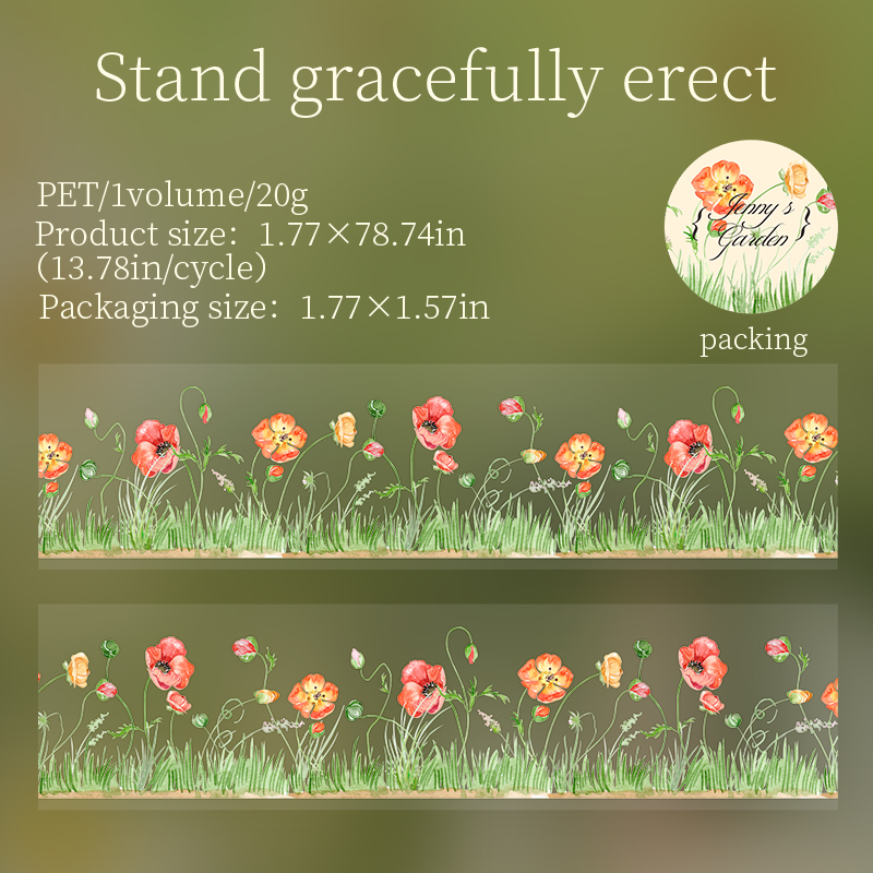 Journalsay 45mm*200cm Jenny's Garden Series Vintage Plant Flower Landscaping PET Tape