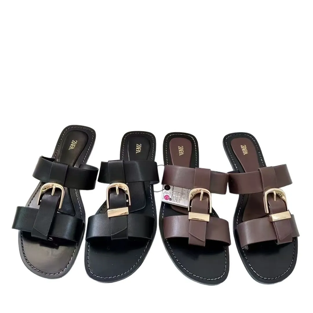 Breakj Breakj New Beach Flat Shoes Comfortable Fashion Large Size Square Buckle Spring Comfortable