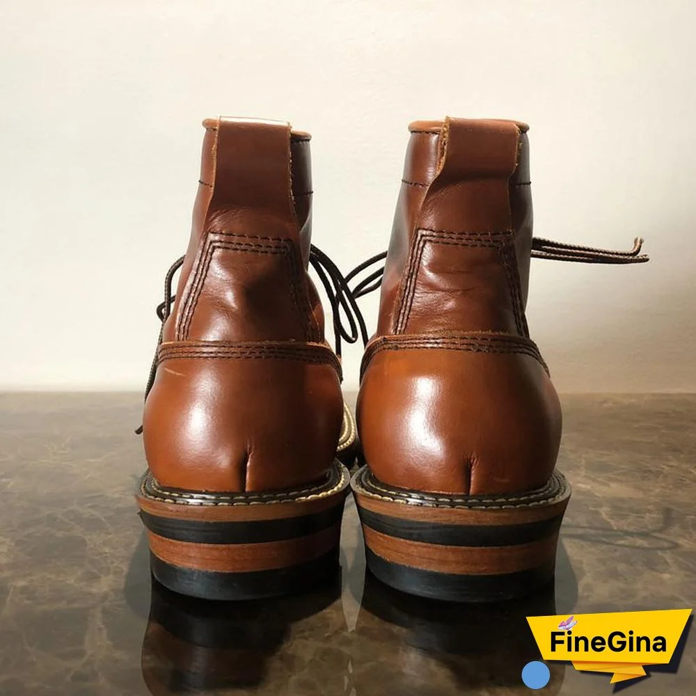 Vintage Lace-Up New Genuine Leather Platform Men Ring Black Red Ankle Boots Dress Work Casual Motorcycle Boots