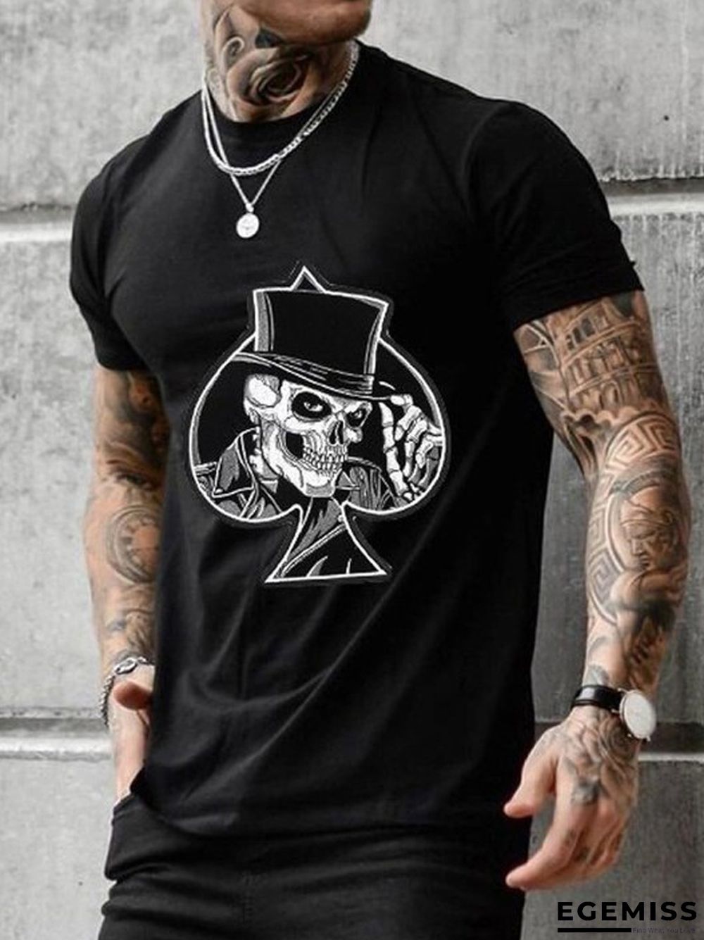 Men's Casual Round Neck Short Sleeve Printed Long Pullover Men's T-shirt | EGEMISS