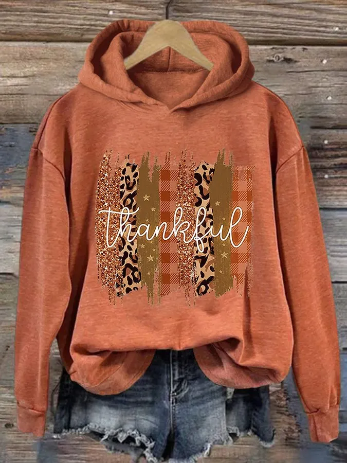 Women'S Casual Thankful Printed Long Sleeve Sweatshirt 