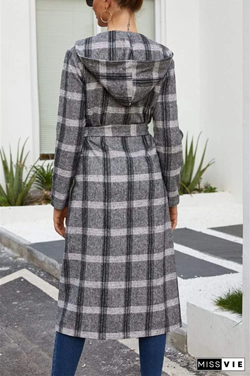 Fashion Casual Plaid Hooded Coat (Only Coat)