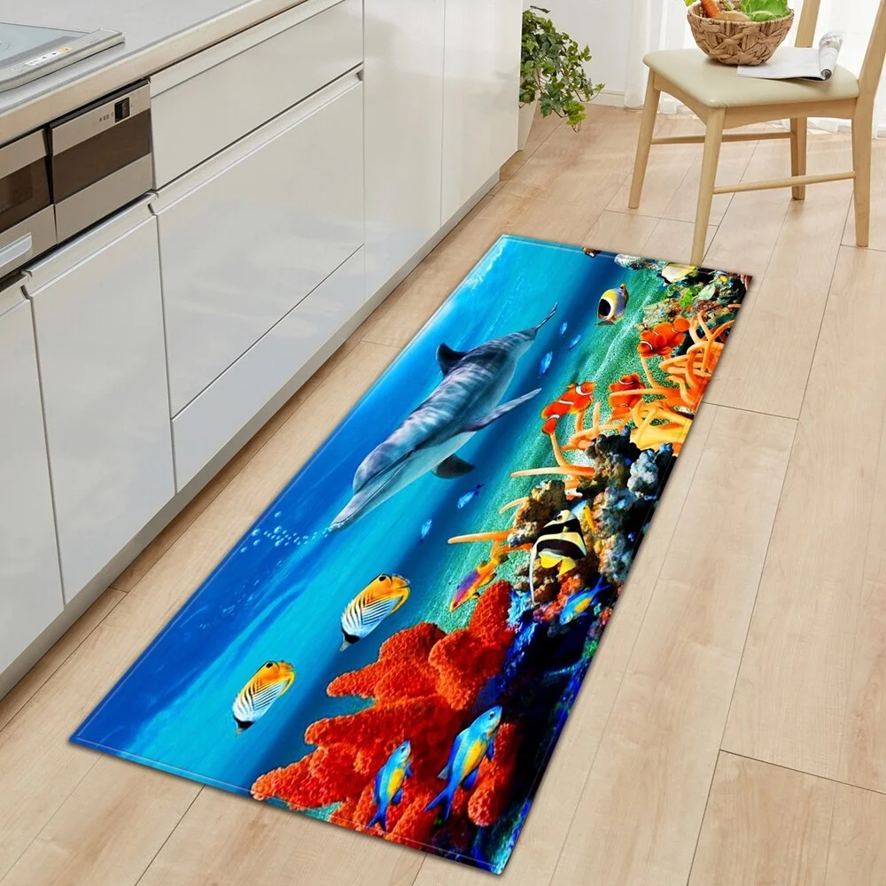 Underwater world Kitchen Mat Entrance Doormat 3D Pattern Bedroom Home Floor Decoration Living Room Carpet Bathroom Anti-slip Rug