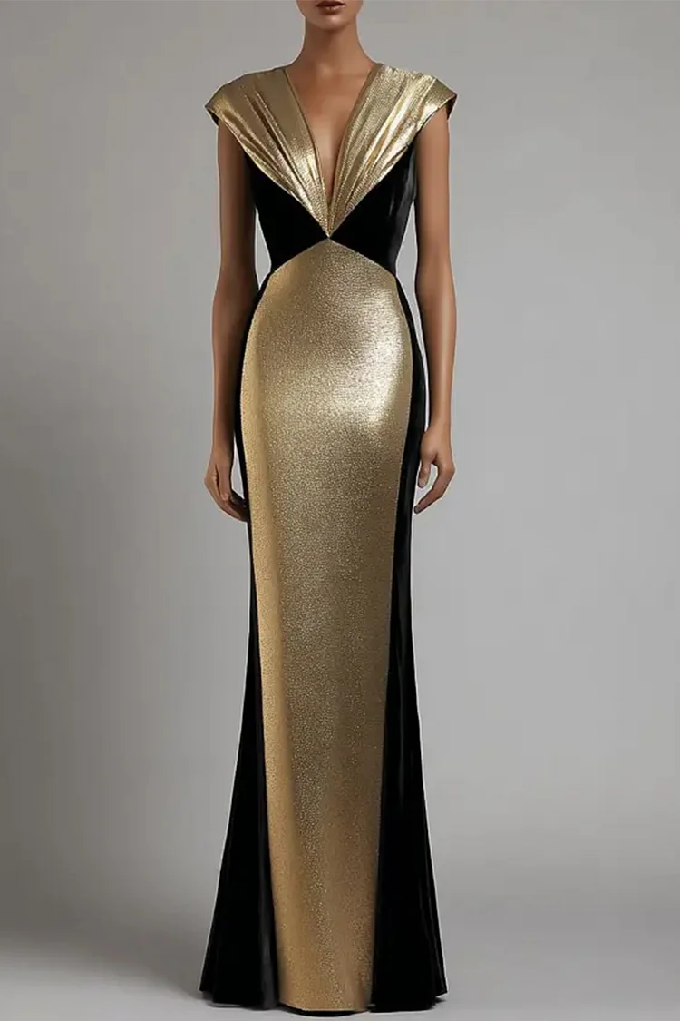 Metallic Velvet Two Tone Maxi Dress-Gold [Custom-Made]