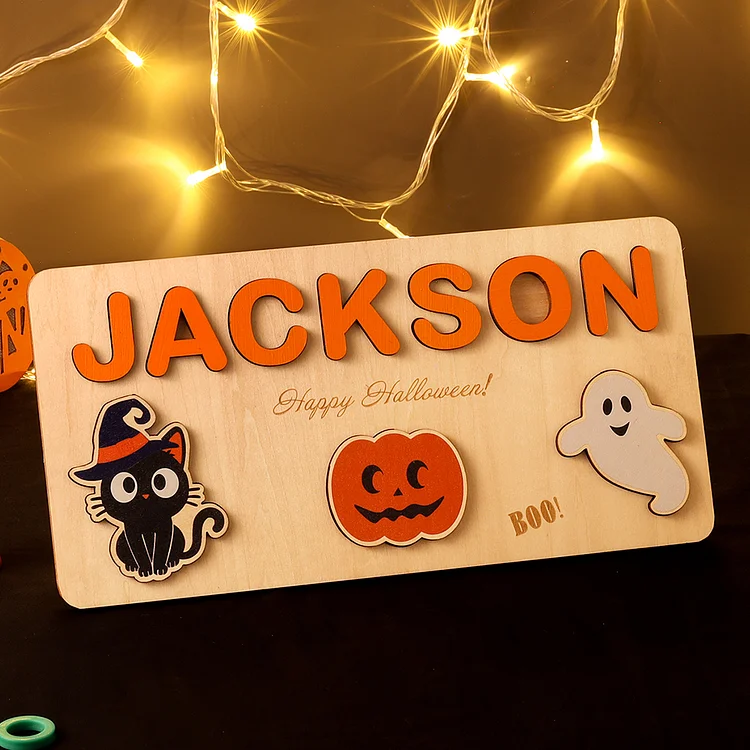 Personalized Halloween Kid's Wooden Name Alphabet Puzzle Custom Name Toy for Toddlers Early Learning-Special Halloween Gift