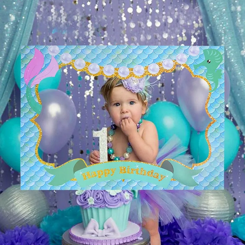 Mermaid Party Paper Photo Booth Props Baby Shower Girl Party Decoration Photo Frame Under The Sea Little Mermaid Birthday Party