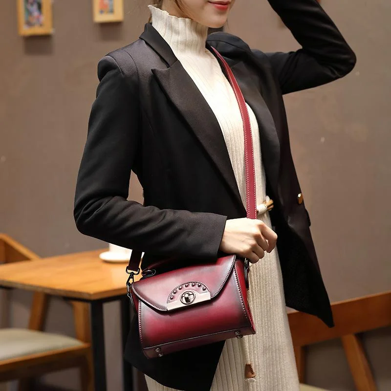 Retro oblique span oil wax cow leather one shoulder handbag