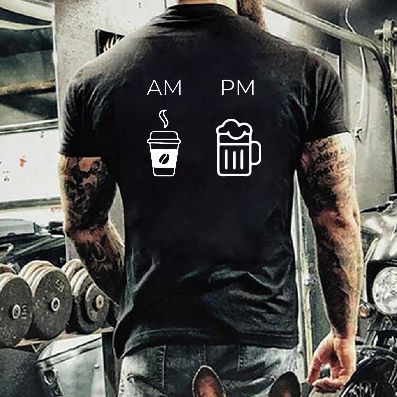 Men's Am&Pm Print Round Neck Short Sleeve T-Shirt
