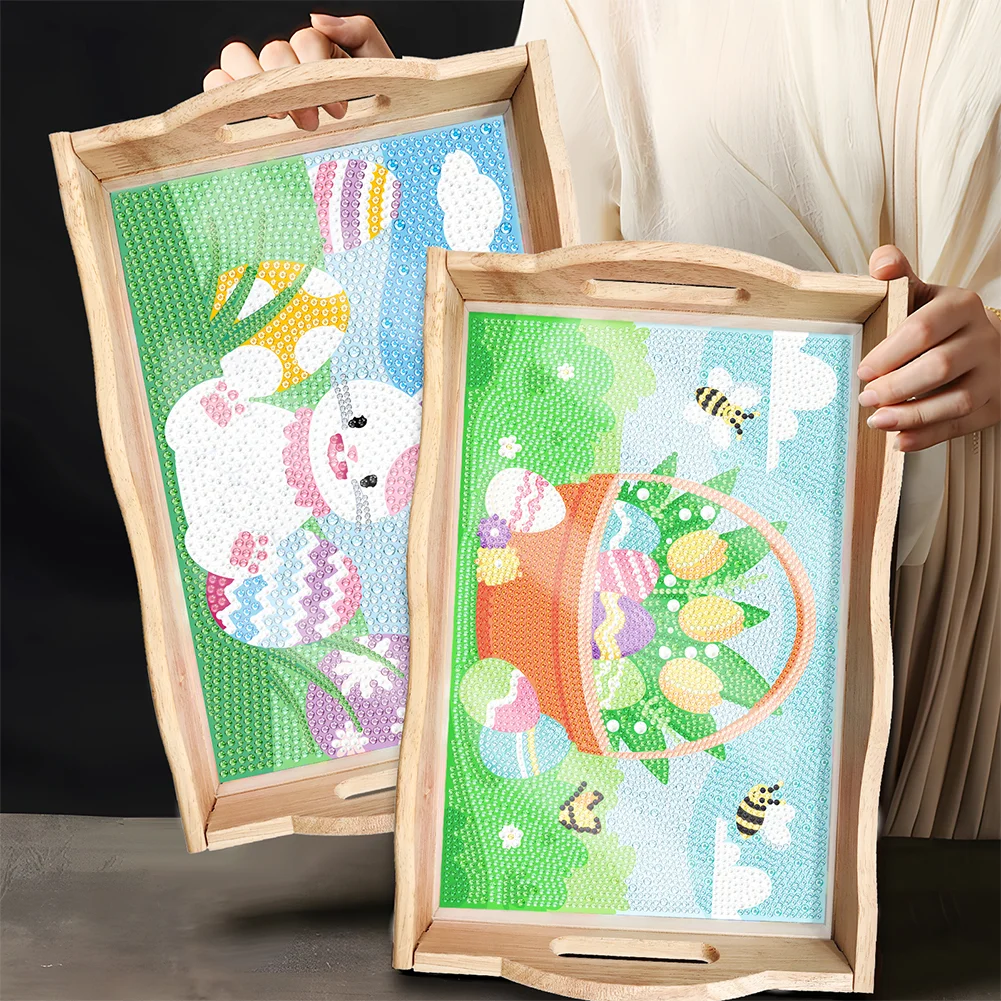 DIY Easter Bunny Diamond Painting Nesting Food Trays with Handle for Serving Food
