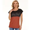 Gioiacombo&trade; Top a maniche corte da donna con pannello in pizzo