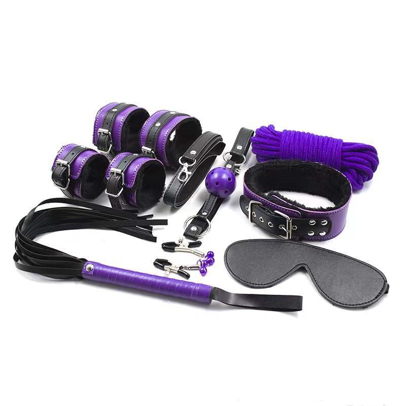 Bdsm Leather Plush Bondage Kit With Flogger Blindfold Wrist Ankle Restraints 