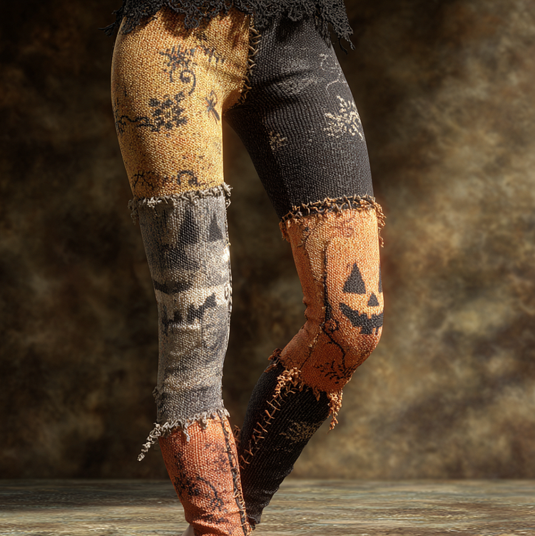 Halloween Funny Pumpkin Element Women's Knitted Tight-fitting Leggings