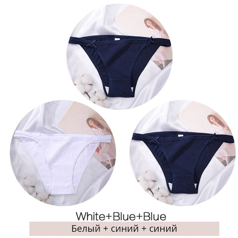 FINETOO M-2XL Bow Cotton Panties 3Pcs/set Women Briefs Girls Plus Size Underpants Low-rise Hollow Underwear Female Lingerie 2021