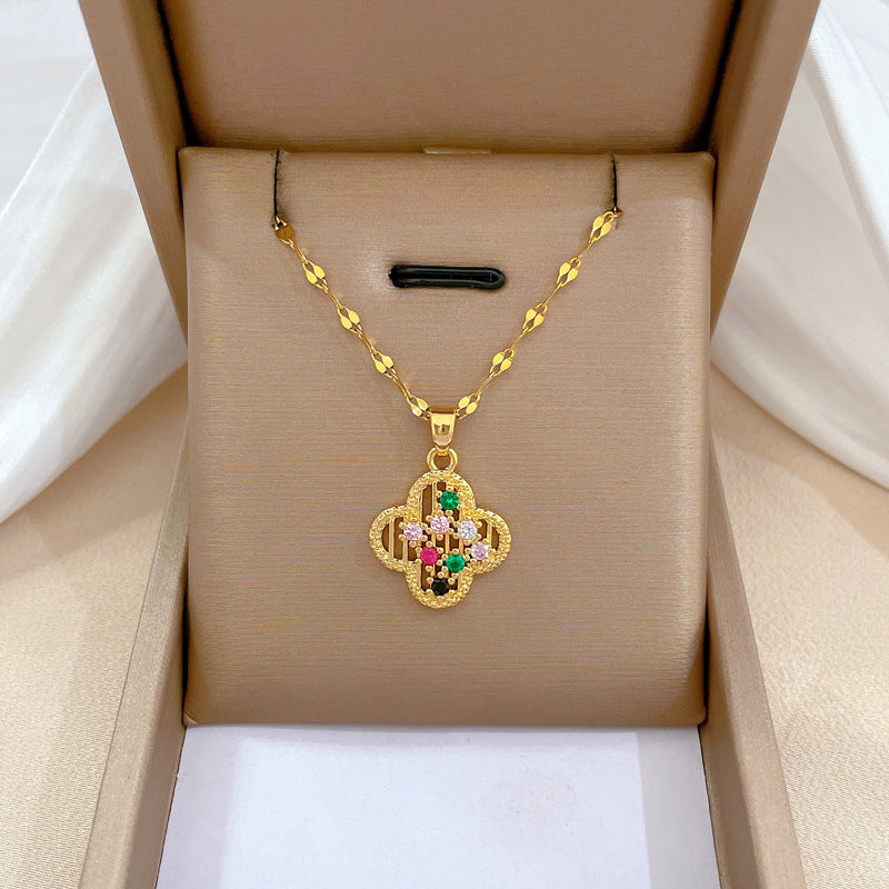 2 Pieces Minimalist Geometric Titanium Steel Diamond Inlay Necklaces