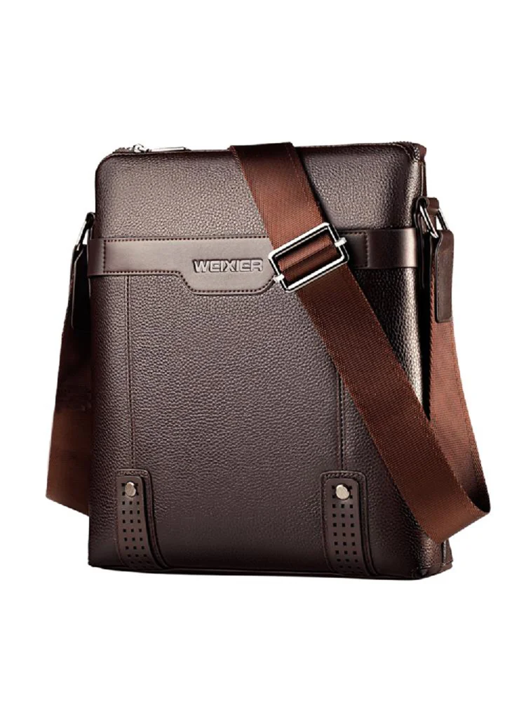 Solid Color Shoulder Bags Business Leather Men Messenger Bags (Light Brown)